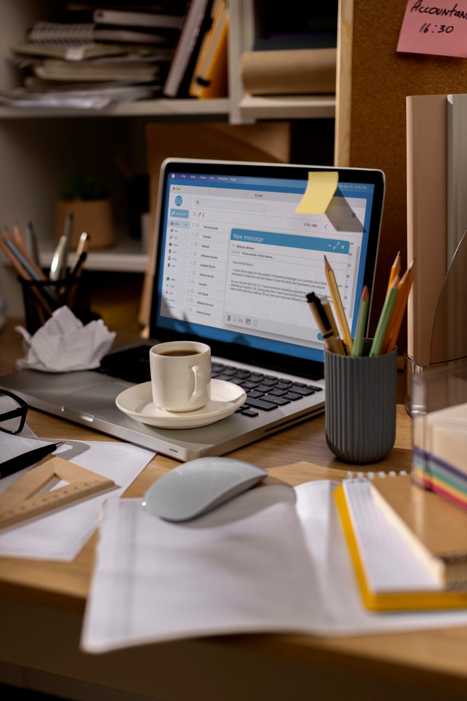 view-office-desk-with-messy-workspace-laptop